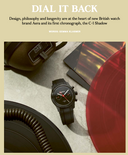 DIAL IT BACK: The pared-back, matt black C-1 Shadow is Aera’s first chronograph