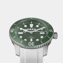 AERA D-1 Forest green dial and bezel, angled close-up