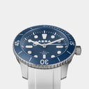 AERA D-1 Ocean blue dial and bezel, angled close-up