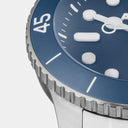 AERA D-1 Ocean 120-click unidirectional bezel detail, blue insert