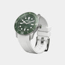 AERA D-1 Forest 44mm diver, three-quarter view with strap and buckle