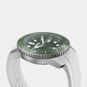 AERA D-1 Forest green dial and unidirectional bezel, angled detail