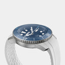 AERA D-1 Ocean blue dial and unidirectional bezel, angled detail