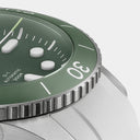 AERA D-1 Forest brushed stainless steel case and bezel detail