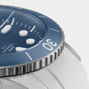 AERA D-1 Ocean brushed stainless steel case and bezel detail
